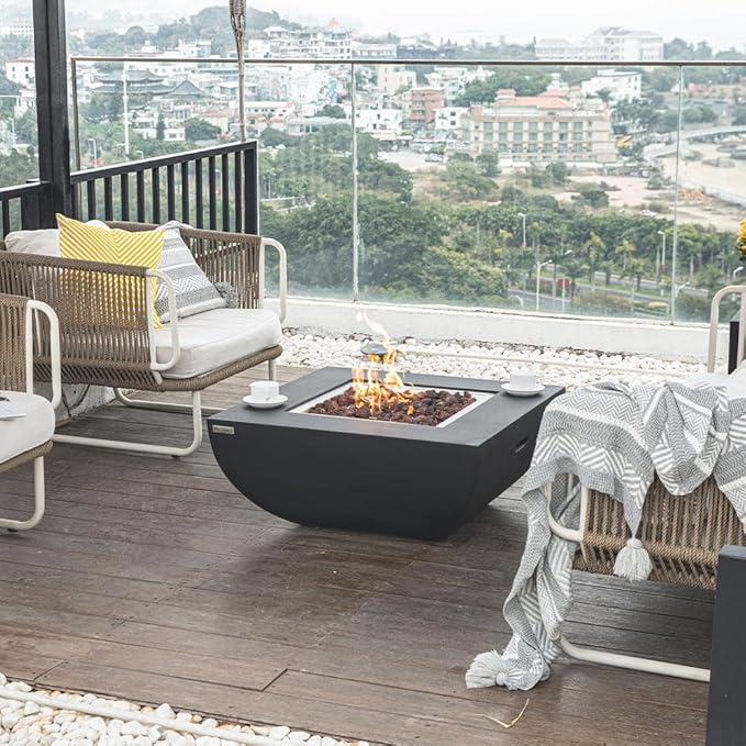 Aurora Fire Table Outdoor Fire Pit 34 x 34 Cast Concrete Firepit Includes Lava Rocks 45,000 BTUs Outdoor Fireplace for Patio Furniture Set, Deck, Porch, Outdoor Heater - Liquid Propane