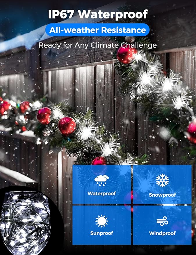 Brightever Christmas Decorations Outdoor, 360 FT 1100 LED Christmas Lights with Remote Control - 8 Lighting Modes & 3 Timers, String Lights for House, Indoor, Porch, Xmas Decorations (Cool White)
