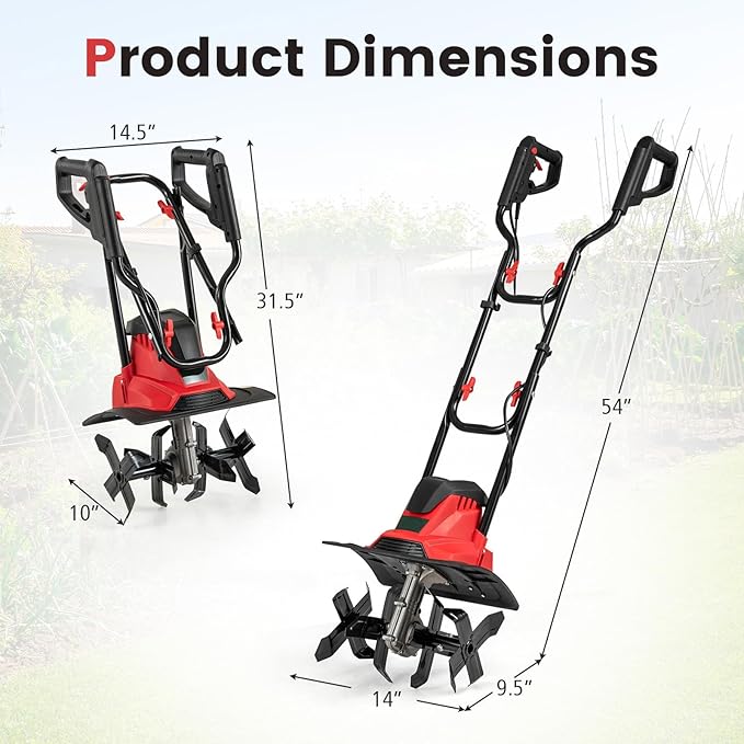 Goplus Corded Electric Tiller Cultivator, 10 Amp Powerful Foldable Garden Rototiller w/ 14 Inch Tilling Width & 9 Inch Working Depth, Safety Lock, Gardening Machine for Lawn Soil Digging