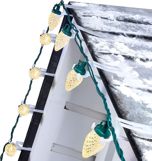 C9 Led Christmas String Lights 68Ft 100 LED with All in One Clips Outdoor Waterproof Strawberry Roof Lights, Commercial Grade Extendable for Indoor Outside Roofline Home Xmas Decoration, Warm White