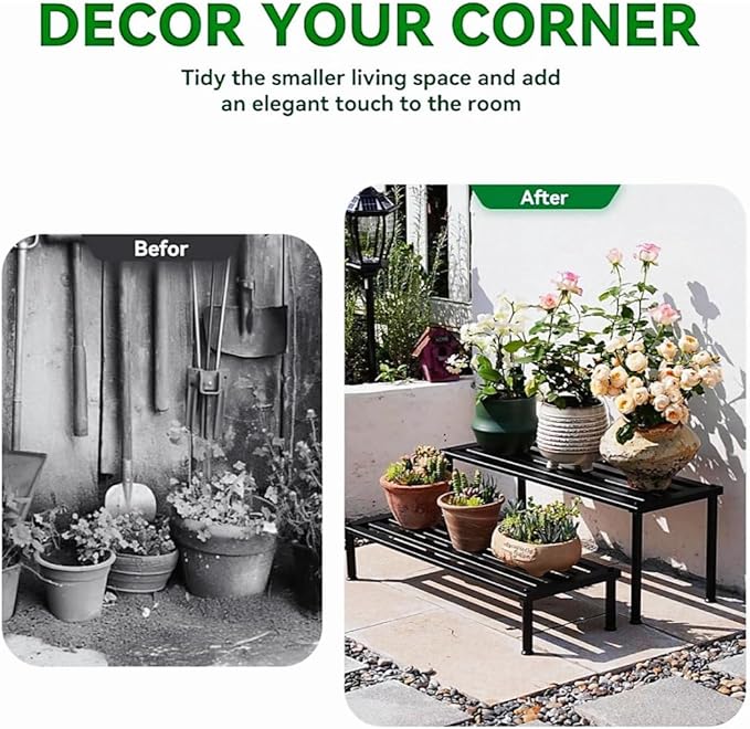 Metal Plant Stand, Rust-proof Aluminum Display Rack, Plants Display Stands Decoration Racks for Living Room Garden Balcony Patio (Black, 31.5Inch Tall)