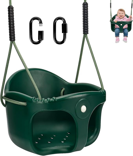 Dakzou Jungle Gym High Back Full Bucket Toddler Swing Seat Upgraded Heavy Duty with Finger Grip Chain Fully Assembled Swing Set Accessory¡¼ Green
