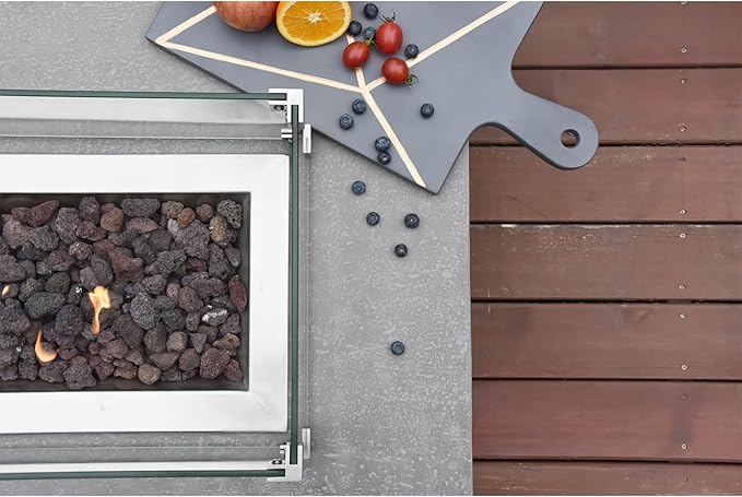 Hampton Fire Table Outdoor Fire Pit 56 x 32 Cast Concrete Firepit Includes Lava Rocks 45,000 BTUs Outdoor Fireplace for Patio Furniture Set, Deck, Porch, Outdoor Heater - Liquid Propane