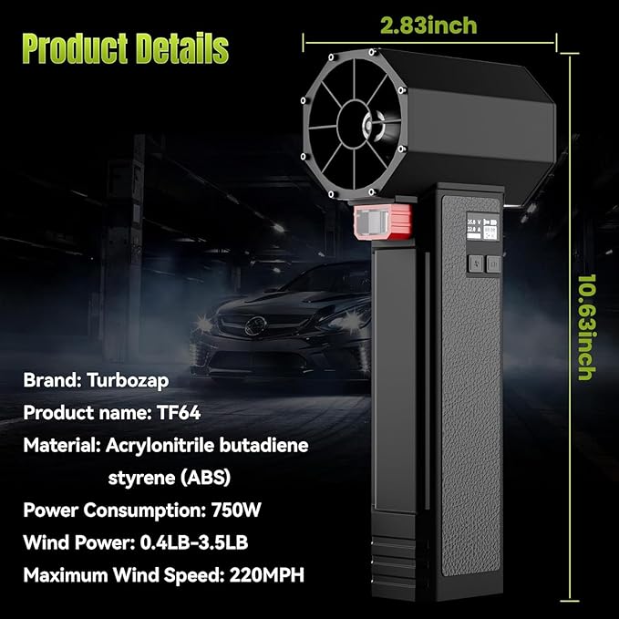 Oversize Turbo Dryer Blower for Car, 220MPH/420CFM Portable Cordless Leaf Blower, Maximum Power 750W & 3.5 LB Thrust for Patio Cleaning, Lawn Careand Car Drying