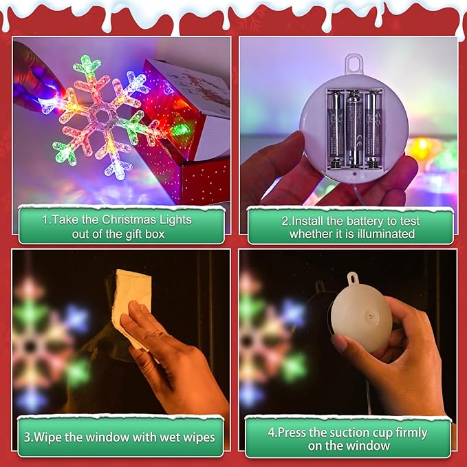 3Pack Christmas Window Lights Decorations with Timer,Battery Powered Christmas Hanging Multicolor Lighted Snowflake Tree Bells Shaped LED Sucker for 2026 Xmas Tree Fireplace Indoor Decor