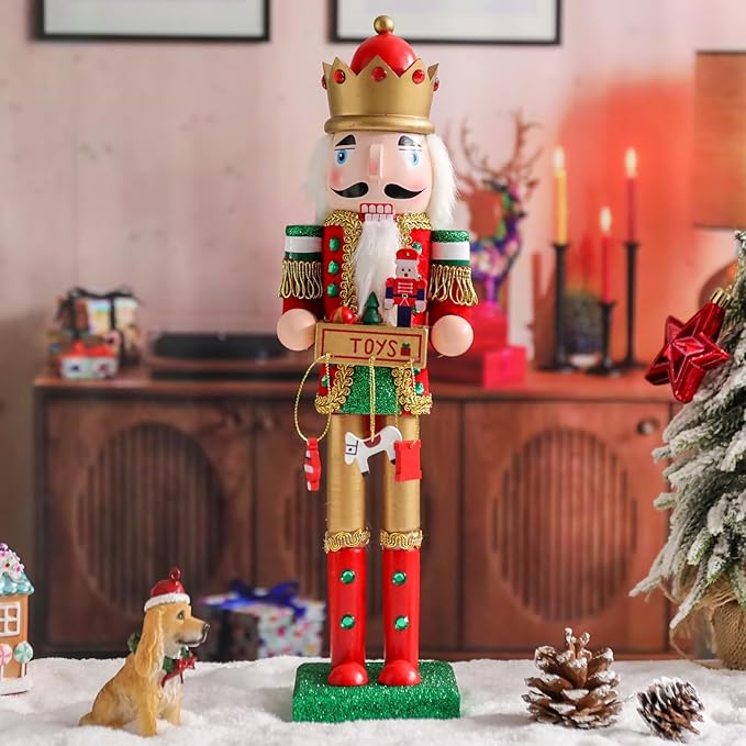 Christmas Nutcracker Decoration - 15 Inch Wooden Soldier Figure Collectible Ornament for Table Desktop Home Christmas Decor Xmas Indoor Decor Red