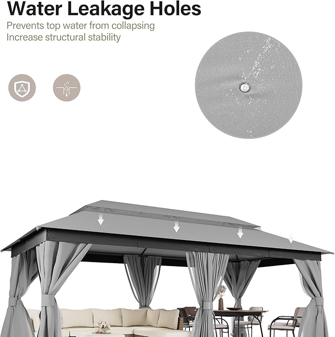 LAUSAINT HOME Semi-permanentPatio Gazebo 10'x20' with Expansion Bolts, Outdoor Heavy Duty Party Shelter with Double Roofs, Mosquito Nettings and Privacy Screens for Backyard, Garden, Lawn, Smoke Grey