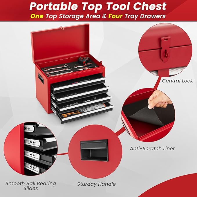 ERGOMASTER Tool Chest Heavy Duty Rolling Tool Box with Cabinet 5-Drawer for Lockable & Removable Cabinet for Garage and Workshop - Multicolor