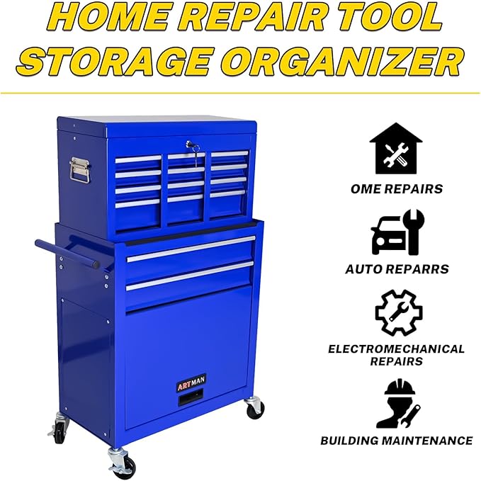 Rolling Tool Chest with Wheels, 8-Drawer Steel Tool Storage Cabinet with Lockable Top, Heavy-Duty Mobile Tool Box Organizer for Garage, Workshop & Job Site