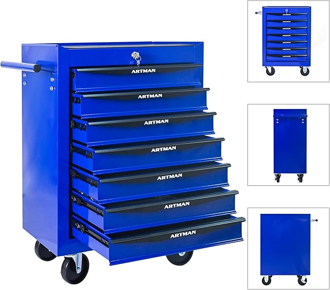 RYH 7 Drawers Rolling Tool Chest - 13 D x 20.9 W x 30.5 H Heavy Duty Mobile Tool Cart with Locking Wheels & Ball Bearing Drawers, Garage Tool Storage Cabinet (Blue, 7 Drawers)