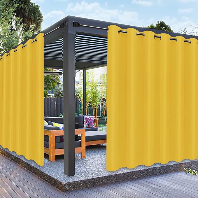 PureFit Outdoor Curtains for Patio Waterproof Weatherproof, UV and Fade Resistant Outside Curtains for Gazebo, Front Porch, Pergola, Sun Blocking Privacy Curtain, 100W x 108L inch, 1 Panel, Yellow