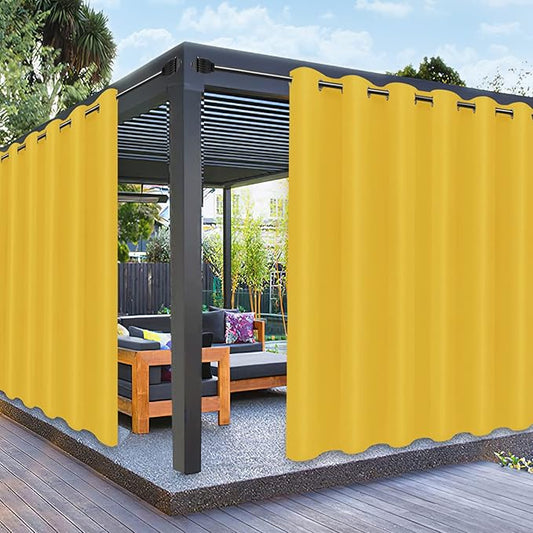 PureFit Outdoor Curtains for Patio Waterproof Weatherproof, UV and Fade Resistant Outside Curtains for Gazebo, Front Porch, Pergola, Sun Blocking Privacy Curtain, 100W x 108L inch, 1 Panel, Yellow