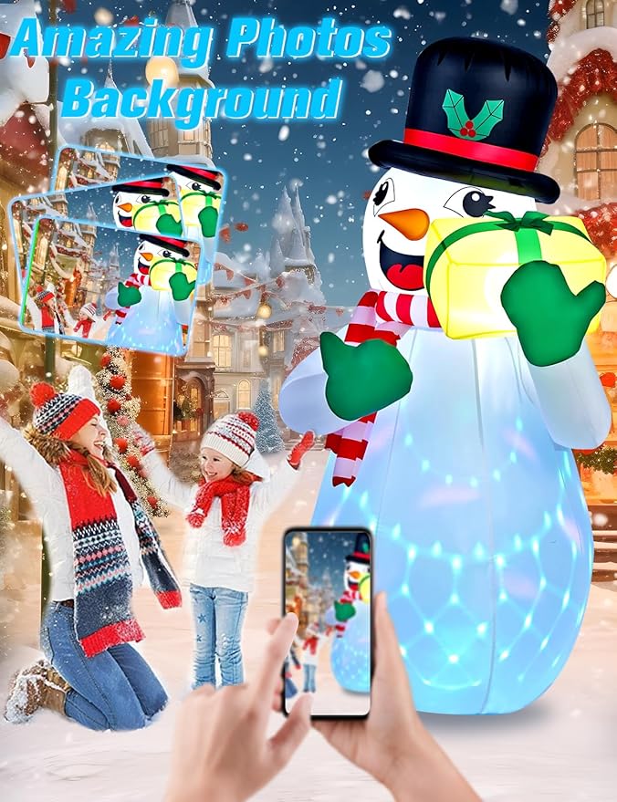 6FT Christmas Inflatables Outdoor Decorations,Inflatable Snowman Holding Gift Box Build-in LED Light-Christmas Blow Up Yard Decorations for for Indoor/Outdoor Holiday Garden Lawn Yard Patio