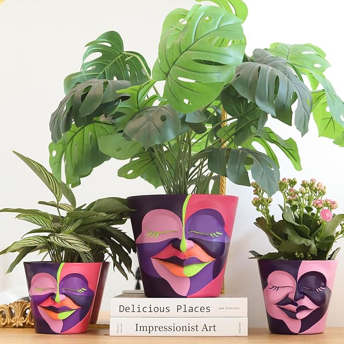 GUGUGO Face Planters Pots with Drainage, Flower Plant Pots for Indoor Plants, Unique Funny Small Succulent Desk Vase for Plant Lover Gifts (Bicolor-Black & White, 5.5Inch)