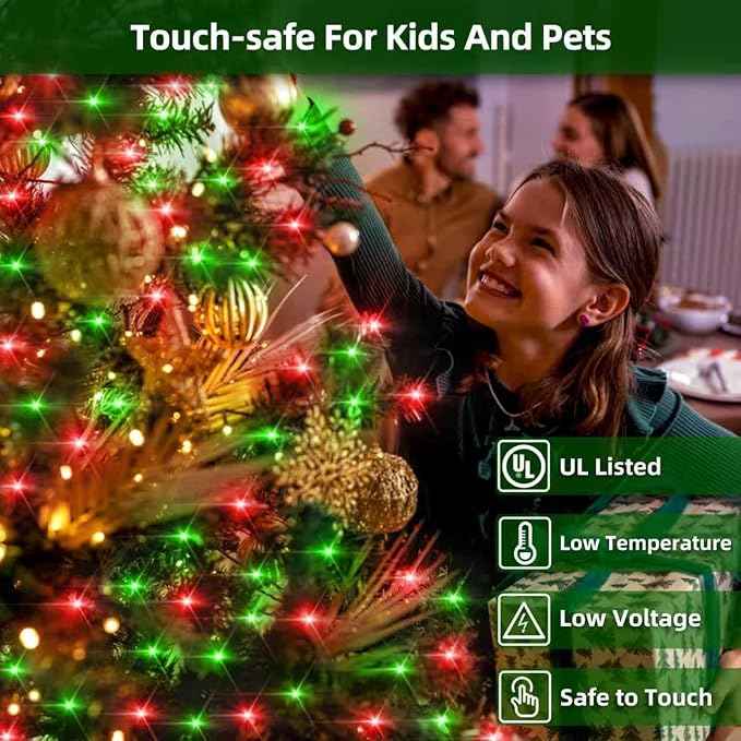 350LED 90FT Christmas Lights Indoor Outdoor, 12 Modes Red and Green Outdoor String Lights with Timer & Dimmable, Waterproof Green Wire Christmas String Lights for Tree Xmas Patio Fence Balcony Garden