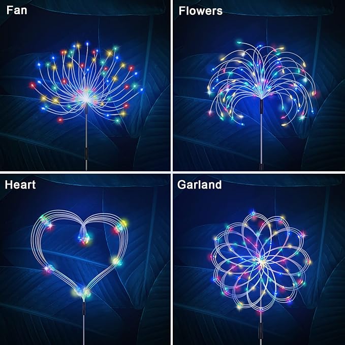 Solar Firework Lights, Garden Light 5 Pack 120 LED Remote Control Solar Decorative Light, Waterproof Stake Landscape Lights with 8 Flashing Modes, for Garden Pathway Courtyards Decor(Colorful)