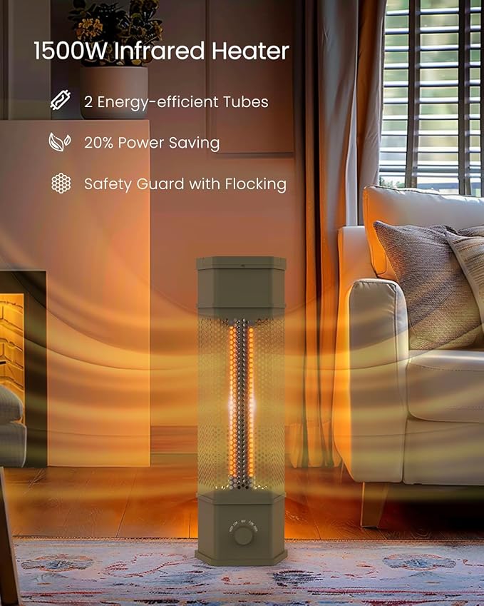 Electric Patio Heater Outdoor Indoor Use, 360¡ÆAll-round Heating, 1500W Infrared Tower Heater, Tip-Over & Overheat Protection Portable Space Heater for Large Room, Backyard, Home