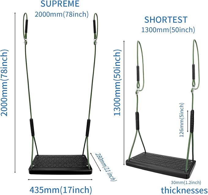 Heavy Duty Swing Seat, Non Slip Tree Swing Set with Adjustable Rope, Playground Swing Set Accessories for Kid Indoor Outdoor Backyard (Black)
