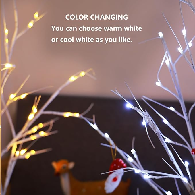 2-Pack 4FT Lighted Birch Tree (Higher Size & Floor Standing), 96 LED Color Changing Birch Christmas Tree Lights for Outdoor 2 Modes Twinkling Christmas Decorations Indoor (Warm White ⇋ Cool White)