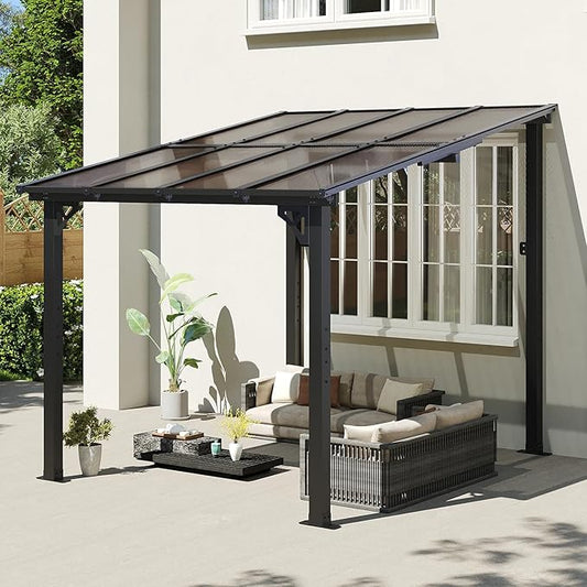 Aoxun 8’x10’ Gazebo, Wall Mounted Gazebos Pergola on Clearance, Outdoor Patio, Large Wall-Mounted Heavy Duty Awnings for Patio, Decks, Backyard (Black)