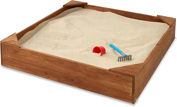 Badger Basket Wooden Sandbox for Kids - Outdoor Sand Box with Bench, Cover & Liner - Durable Backyard Playset for Toddlers (46.5 x 46.5 x 8.75)
