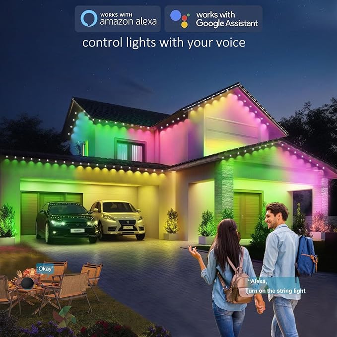 Permanent Outdoor Christmas Lights for House WiFi,150ft Smart RGB+IC Color Eave House Lights,Tunable Warm to Cool White 60lm for Daily Lighting,IP67 Waterproof, Alexa Google APP Remote Control