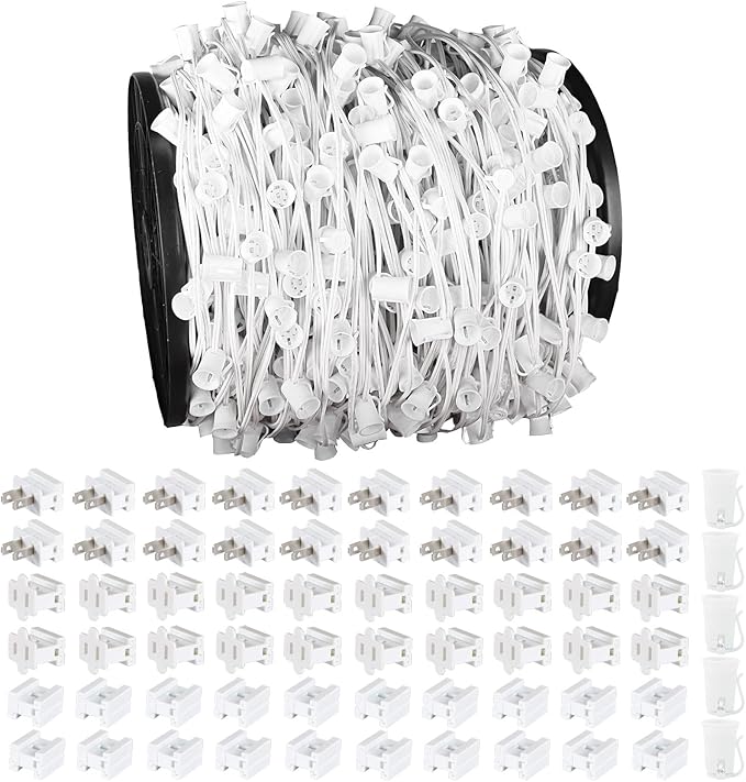 1000FT C9 Light String, E17 Socket 12" Spacing, C9 Christmas Stringer Outdoor Black Stringer for Wedding Patio Event Lighting Decor, White Wire