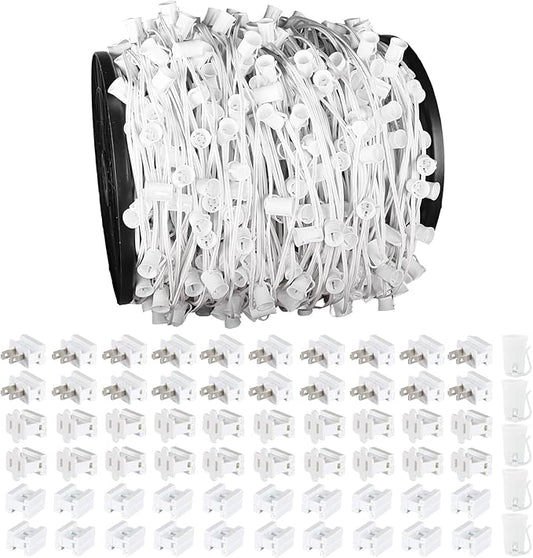 1000FT C9 Light String, E17 Socket 12" Spacing, C9 Christmas Stringer Outdoor Black Stringer for Wedding Patio Event Lighting Decor, White Wire