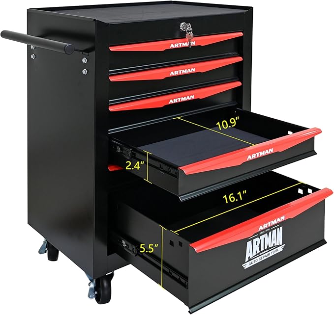 RYH 6 Drawers Rolling Tool Chest - Heavy Duty Mobile Tool Cart with Locking Wheels & Ball Bearing Drawers£¬30.5 H x 20.9 W x 13 D, Garage Tool Storage Cabinet (Black, 6 Drawers)