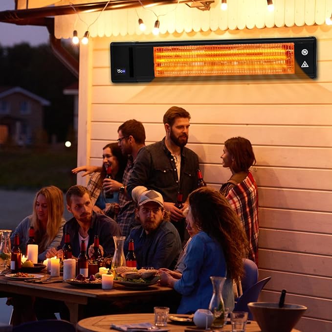 Infrared 1500W Patio Heater with Remote, ETL Certified, Wall Mounted Carbon Fiber Energy Efficient Heater, IP65 Weather Resistant for Patio, Backyard, Garage, and Decks, Black