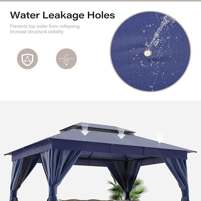 LAUSAINT HOME Semi-permanent Patio Gazebo 10'x13' with Expansion Bolts, Outdoor Heavy Duty Shelter Party Tent with Double Roofs, Mosquito Nets and Privacy Screens for Backyard, Garden, Lawn, Navy Blue