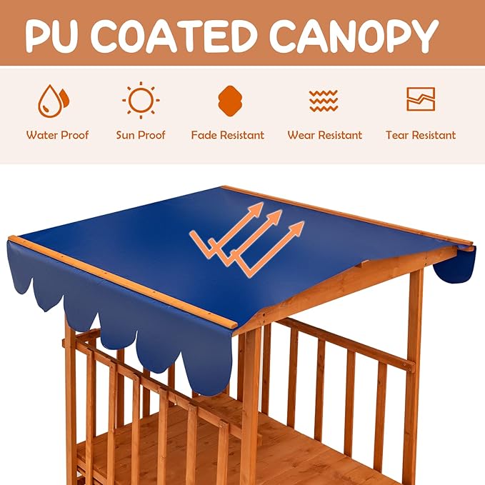 GLACER 3 in 1 Kids Sandbox, Wooden Cedar Bottomless Sand Pit w/Canopy, Large Play Area, Rear Wheels and Guardrails, Portable Sand Boxes in Backyard Garden Lawn Beach for Boys Girls