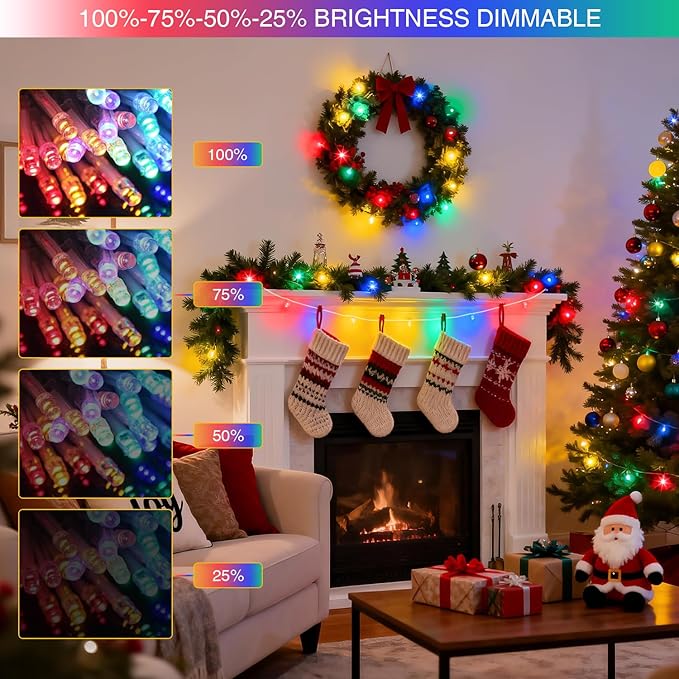 JMEXSUSS 2 Pack 100 LED Color Changing Christmas Lights Indoor, 33ft Cool White & Multicolor Christmas Lights Outdoor Waterproof, Clear Wire String Light Plug in for Xmas Tree Bedroom Decorations