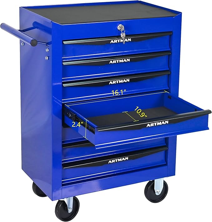 RYH 7 Drawers Rolling Tool Chest - 13 D x 20.9 W x 30.5 H Heavy Duty Mobile Tool Cart with Locking Wheels & Ball Bearing Drawers, Garage Tool Storage Cabinet (Blue, 7 Drawers)
