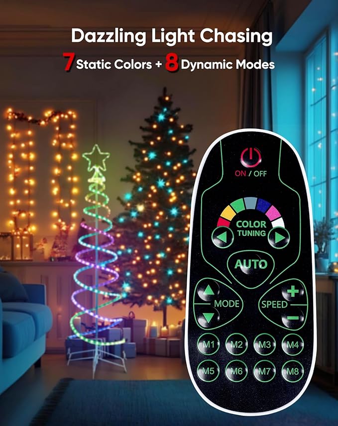 Double Spiral Christmas Tree Light Outdoor, Color Changing Remote Control Outdoor Light Up Christmas Tree with 8 Modes, 24V Plug&Play ETL Waterproof for Xmas Yard, RGB+IC, 5FT