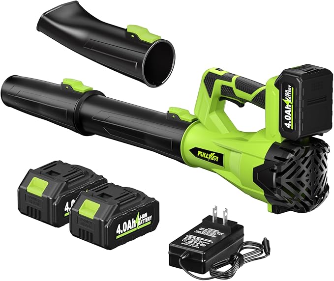 Cordless Leaf Blower 650CFM/180MPH, 21V Electric Leaf Blower with 3 Tubes & 2 x 4.0Ah Batteries, 6 Speed Modes, Battery Powered Leaf Blowers for Cleaning Patio, Yard, Garage, Lawn (Green)