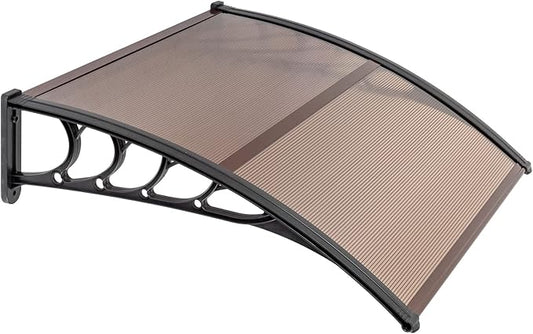 Window Awning Door Canopy Exterior- 38" x 40" Aluminum Door Awning, Polycarbonate Cover Patio Canopy Awning for House, Outside, Rain Snow & UV Resistant (Brown Board & Black Bracket)
