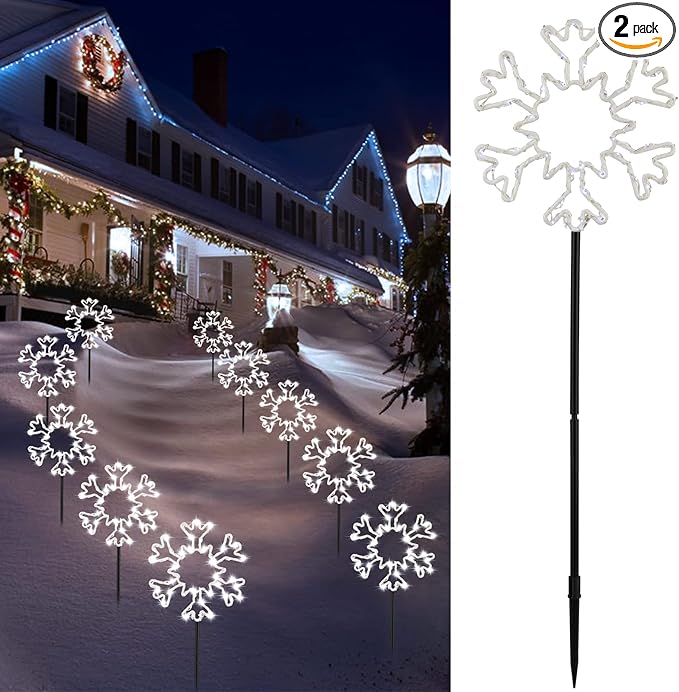 Snowflakes Christmas Pathway Lights Outdoor, 10 Large Snowflakes Christmas Decorations Outdoor Yard, Pathway Marker Stake Lights for Patio Ground Path Sidewalk Walkway Driveway