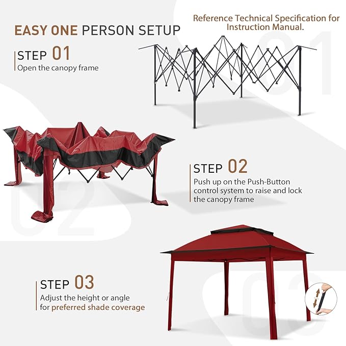 COOS BAY 11x11 Pop Up Gazebo with Mesh Netting, Instant Outdoor Canopy Tent, Water Resistant Shelter with UPF 50+ UV Protection, 121 Sq Ft Coverage, Red