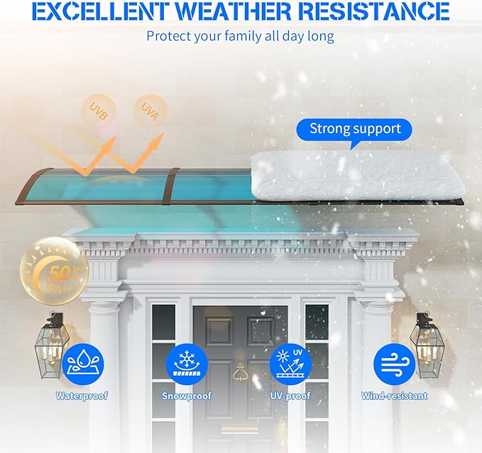 Awning for Door Entrance,32x60 inches Window Awnings for Doors Canopy Polycarbonate Cover Patio Door Awning UV Rain Snow Sunlight Protection Hollow Shee