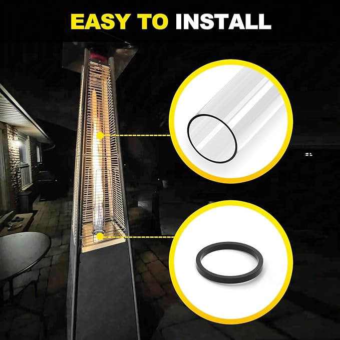 Patio Heater Glass Tube Replacement with Rubber Ring, 49.5¡È Tall 4¡È Diameter, Quartz Glass Tube Fit Four-Sided Pyramid Flame Outdoor Heaters Compatible with Hiland, Fire Sense