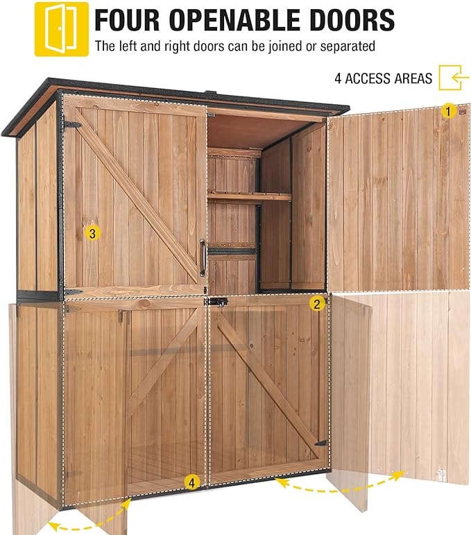 Aivituvin Outdoor Storage Shed Upgraded with Strong Metal Frame Garden Tool Shed Storage House Cabinet with Adjustable Shelfs and Wooden Floor 4.6 x 2.42FT (Brown)