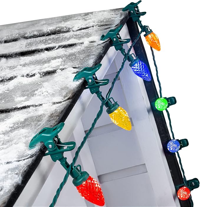 C9 LED Christmas Lights Outdoor, 68Ft 100 LED String Lights with Quick Clips, Commercial Grade Extendable Waterproof Outdoor Christmas Lights for House Outside Roofline Xmas Decorations, Multicolor