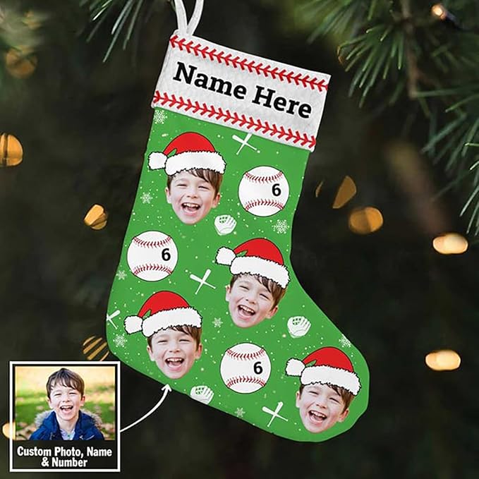 LOVELYPOD Christmas Stockings Personalized with Name, 19" Christmas Stocking Custom Christmas Baseball Stocking 2023, Xmas Stocking Holiday Christmas Decoration Gifts for Family Kids