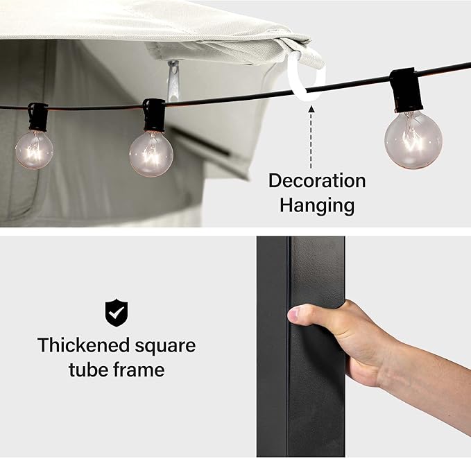 LAUSAINT HOME 10x20ft Outdoor Patio Gazebo with Double Roof, Heavy Duty Waterproof Gazebo Canopy Tent with Mosquito Netting for Backyard, Garden, Lawn & Wedding, Cream White