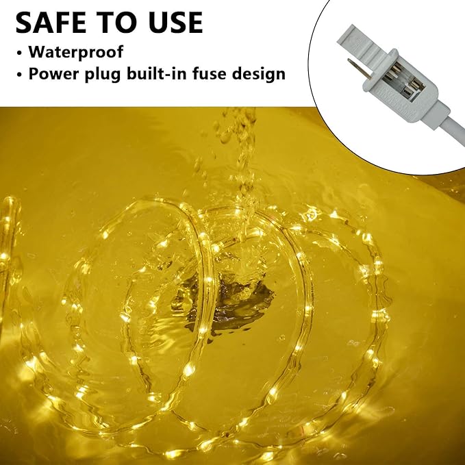 SURNIE LED Rope Lights Outdoor Warm White, Waterproof 50FT Cuttable 3000K Lighting Indoor 110V Connectable Flexible Electric Lights for Christmas Trees Bedroom Outside Patio Decor, Not Flat Strip