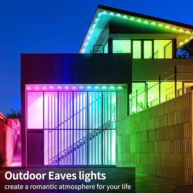 IP67 Waterproof Eave Light for House roof,490ft RGB Outdoor Waterproof Eave Light,can be Used for Halloween, Christmas,Holiday,Party,Daily Lighting Decoration（2 Rolls of 245ft）