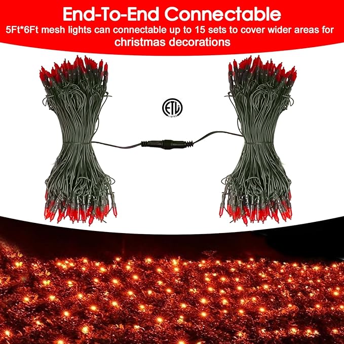 Christmas Net Lights Outdoor for Bushes, 6x5ft 120LED Net Light Outdoor Mesh Lights, Connectable Waterproof Net Light for Bushes,Garden,Yard,Trunk,Xmas Tree,Christmas Décor (Red)