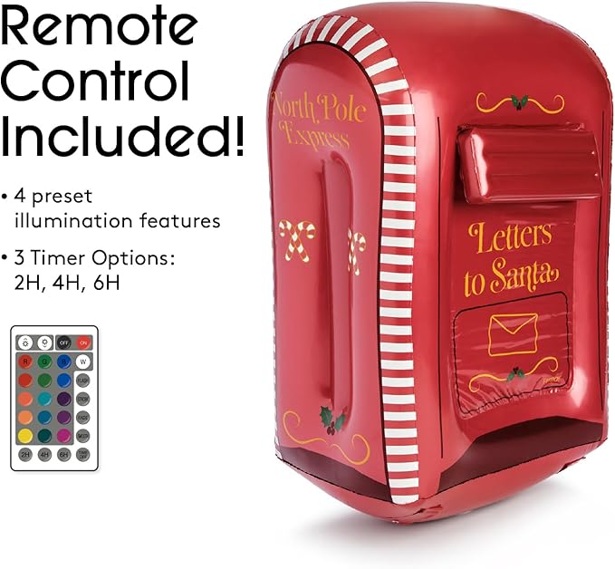 FUNBOY Inflatable Santa’s Mailbox with Real Letter Slot - Light-up Christmas Yard Decoration