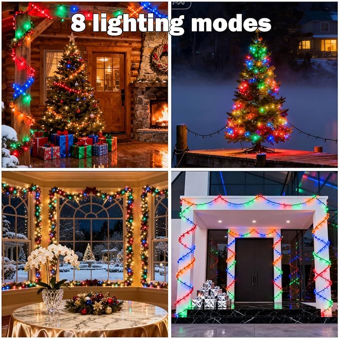 Upgrade 4 Pack Solar Christmas Lights Outdoor Waterproof, Color 400 LED Solar Fairy Lights, 8 Modes Solar String Lights for Outside Christmas Decorations Patio Yard Tree Garden